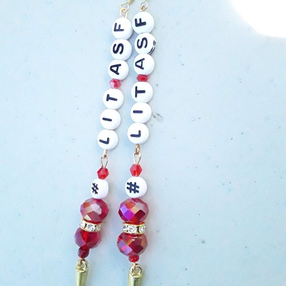 #LitAsF Handmade Earrings With Red Crystals - Picture 2 of 10